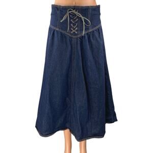 Pilcro Blue Lace-Up Drop Waist Zipper Midi Denim Jeans A-Line Skirt Size 12